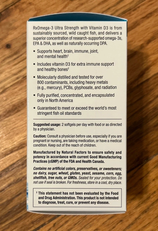 Aceite de pescado ultra fuerte Natural Factors RxOmega-3 más vitamina D3 60 cápsulas blandas Foto 4 de 4