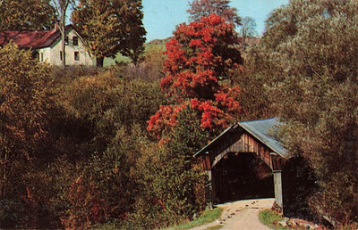 Postcard Stowe, Vermont: Stowe Hollow Bridge | Vintage Fall Scene