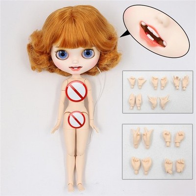 Blythe Doll Teeth Mouth White Skin Matte Face Orange Hair Fashion BJD Puppet Toy
