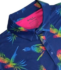 Birdie Bound Mens Golf Polo Shirt Navy Tropical PARROT Stretch Sz 2XL NWT