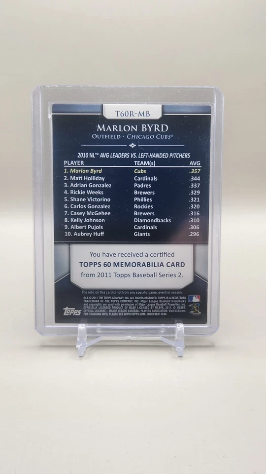 2011 Topps 60 Relics #T60R-MB Marlon Byrd (Memorabilia) 98/99 - Chicago Cubs - Image 2 of 2