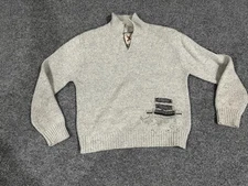 Wanted Knitwear Sweater Mens 4 Gray Mock Neck Snowman Hat Graphic Pullover