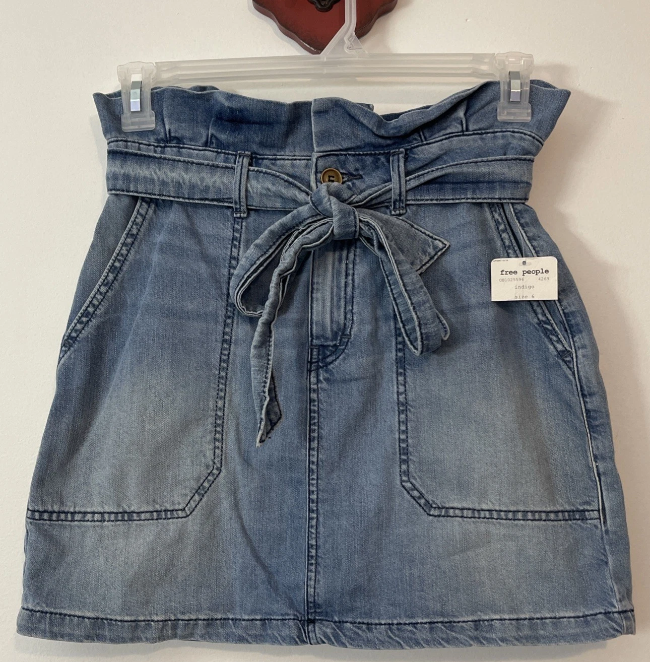 Free People Womens Size 6 Blue Paperbag-Style Short Denim Cotton Skirt NWT A5164