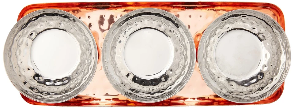 Hammered Tray with 3 Bowls, Copper - Image 3 of 3