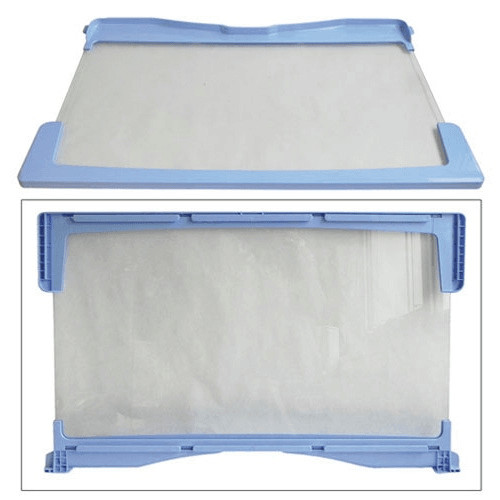 Clayette verre refrigerateur Indesit avec profils bleus anti-debordement