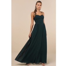 NWT Lulus Exuding Excellence Dark Teal Sleeveless Bustier Maxi Dress Size L