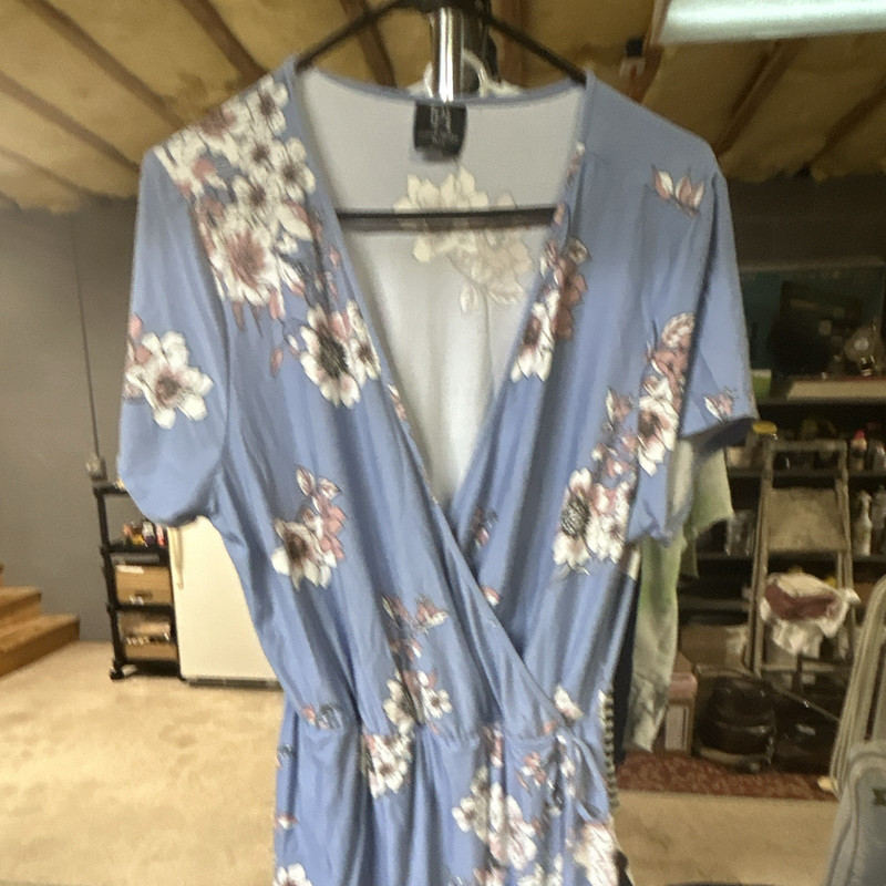 Derek Heart Plus Size Blue White Pink Floral V-Neck Short Sleeve Romper