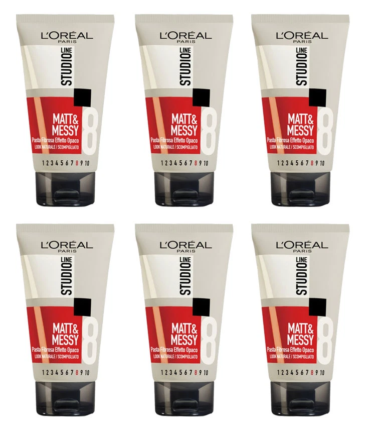 L'ORÉAL PARIS 6pz L'OREAL STUDIO LINE MATT & MESSY Pasta Fibrosa Capelli Effetto Opaco 150ml