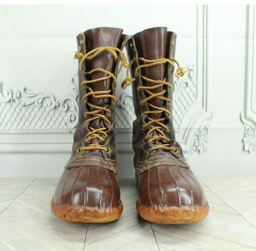 Vintage LL Bean Men's Brown Leather Unlined Hunting Tall Duck Boots Size 8 M - Picture 4 of 9