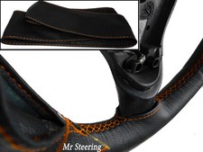 FITS DAF 95 XF TRUCK 97-05 REAL BLACK LEATHER STEERING WHEEL COVER ORANGE STITCH