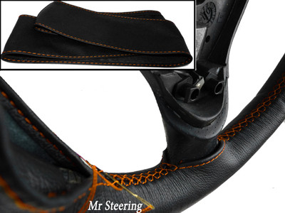 Se adapta a Daf 95 Xf Camión 97-05 Real De Cuero Negro cubierta del volante puntadas de hilo naranja