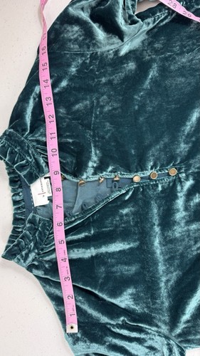 By Anthropologie Womens XS Velvet Shirt Green Whimsical Ruffle Blouse Western - Picture 14 of 17