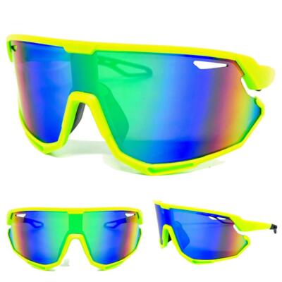 Übergröße Retro Sportlich Wrap Shield Fahrrad Sonnenbrille Groß Neon Grün Rahmen