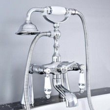 Deck Mounted Chrome Clawfoot Bathtub Filler Faucet with Handshower Modern New