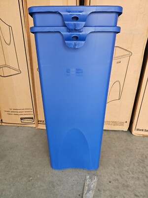 Rubbermaid Commercial  Recycling Container Square Plastic 23gal Blue 4 Per Box