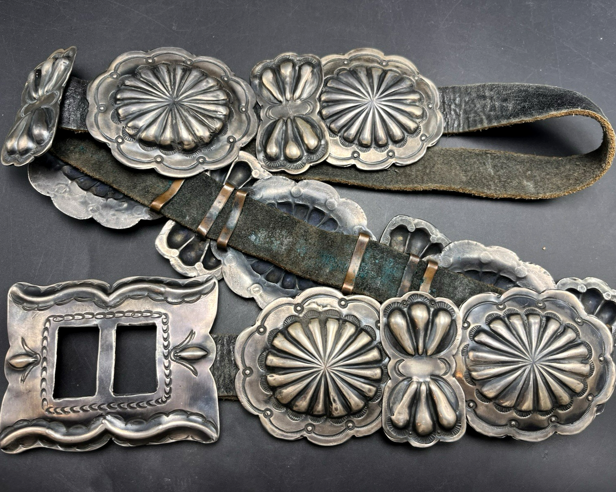 1920s 1930s NAVAJO Third Phase 3 CONCHO BELT Coin Silver Stamped