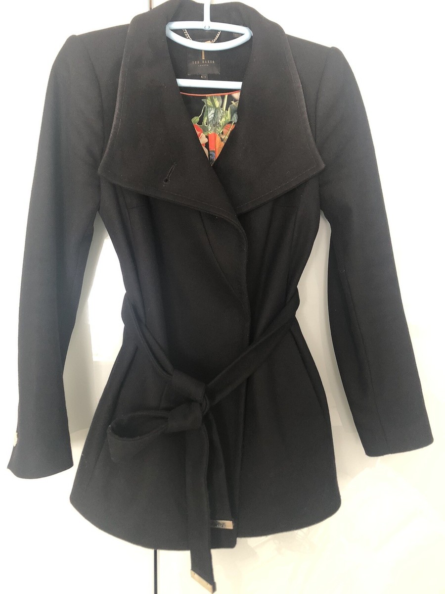 Ted Baker Coat Paria black short wool cashmere blend belted wrap
