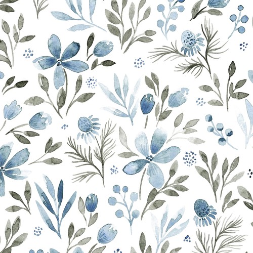 Vintage Peel and Stick Wallpaper Boho Floral Contact Paper Blue and Grey Wall...