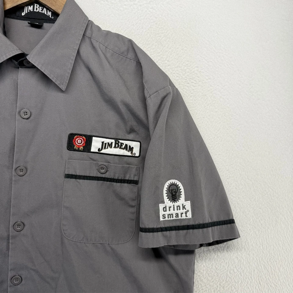 Camisa Jim Beam masculina cinza média uísque mecânica patches bordado logotipo de trabalho - Imagem 2 de 4