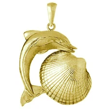 New 14k Gold Dolphin With Shell Pendant