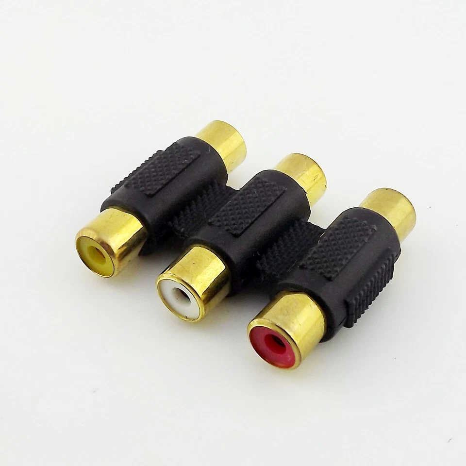10pcs Triple 3 RCA Female to 3 RCA Female GOLD AV Video Audio Connector Adapter - Image 2 of 4
