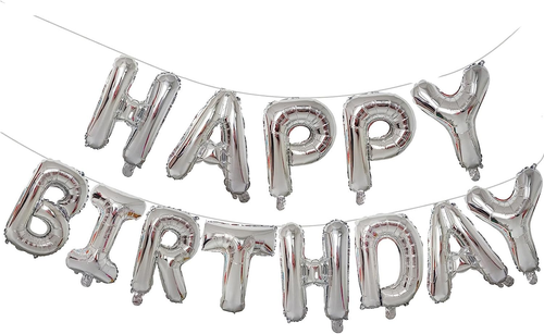 Silver Happy Birthday Balloons Banner,16 Inch Mylar Foil Letters Sign,Reusable B
