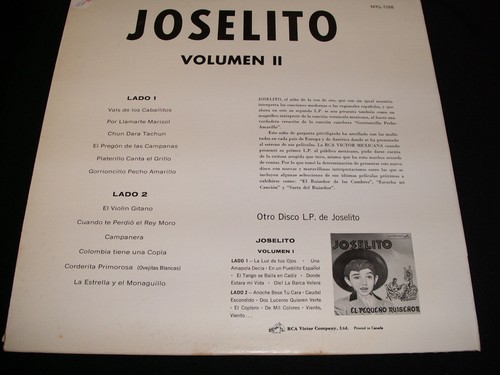 JOSELITO <>VOL.11<>12" MONO Lp VINYL~Canada Pressing~RCA MKL1198 - Picture 2 of 2