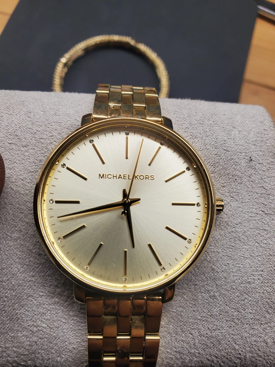 Michael Kors Pyper Three Hand Stainless Steel Watch Gold 38mm Model MK3898