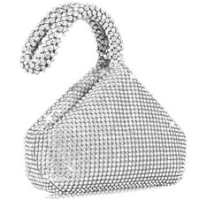 Women's Evening Bag- Upgraded Larger Size Full Rhinestones Bling Wrist A Silver