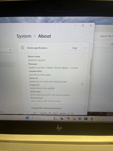 Touch Screen Hp Elitebook 830 G6 Core i7 8th Gen Laptop 32GB 1TB SSD Win 11 - Afbeelding 10 van 12