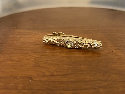 Barre De Cravate Vintage Ton Or Avec Cabochon Marron - Occasion, Style Rétro