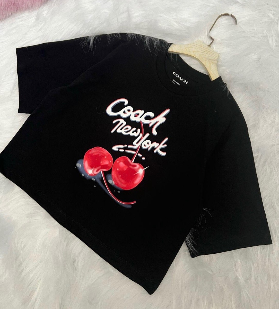 Coach Women Airbrushed Cherry Organic Cotton Cropped T Shirt