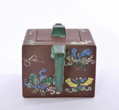 Théière émaillée poterie chinoise Yixing Zisha années 30 chirographie marquée "陳記" - Photo 3 sur 11