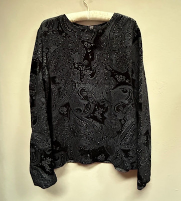 White Stag Womens Embellished Top Long Sleeve Blouse Paisley Black White XL