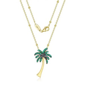 Authentic *BRAND * Sterling Silver Gold-Plated with 0.32CTW Diamond Palm Tree Necklace