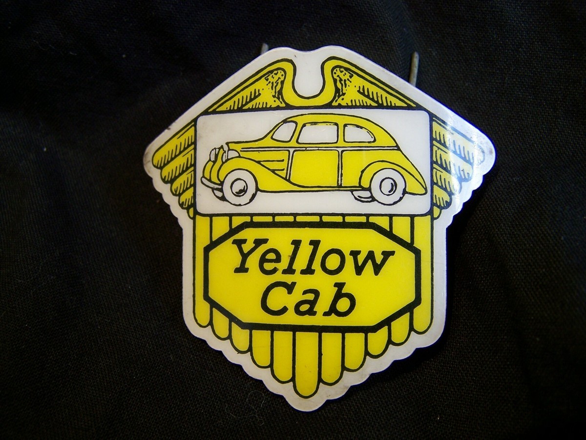 VINTAGE YELLOW CAB TAXI DRIVER PLASTIC HAT EMBLEM BADGE | eBay