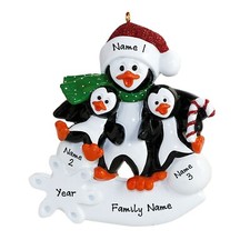 PERSONALIZED Single Parent Penguin with 2 Children Christmas Tree Ornament Gift