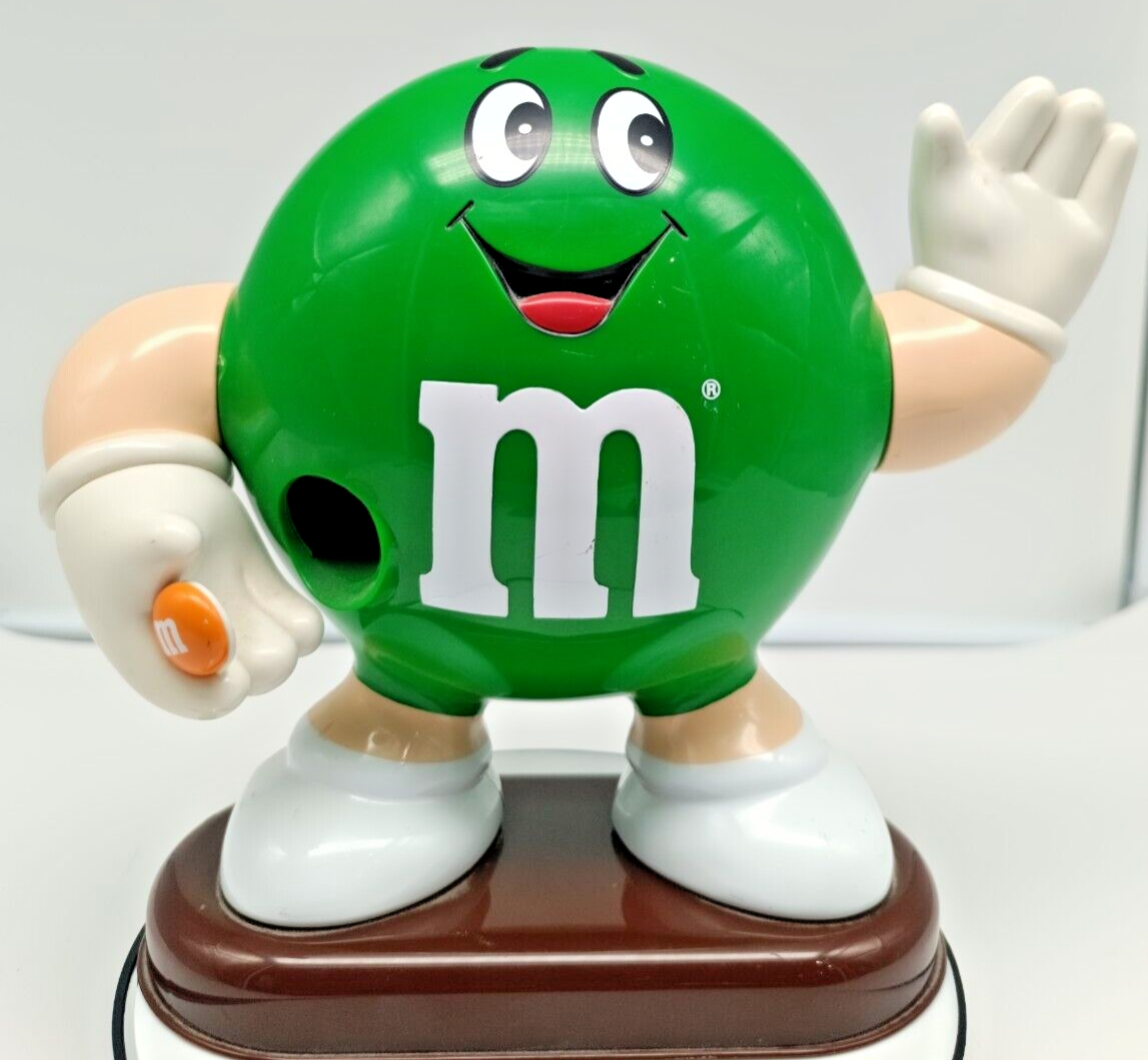 Vintage 1992 M&M's Peanut Man Candy Dispenser Holding Green M&M