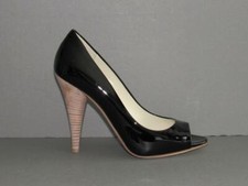AUTHENTIC MIU MIU NEW 41 BLACK PATENT LEATHER PEEP TOE PUMPS SHOES NIB