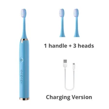 Sonic Electric Toothbrushes 5 Modes USB Rechargeable 3 Brush Heads Blue