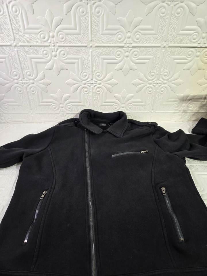 Chaqueta DOUBLJU Para Hombre Cremallera Negra Estilo Moto Bolsillos con Cremallera Talla XL Foto 4 de 4