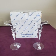 NEW 2 PC PRINCESS HOUSE 636 CRYSTAL HERITAGE CANDLESTICKS FOR TAPER MADE IN USA