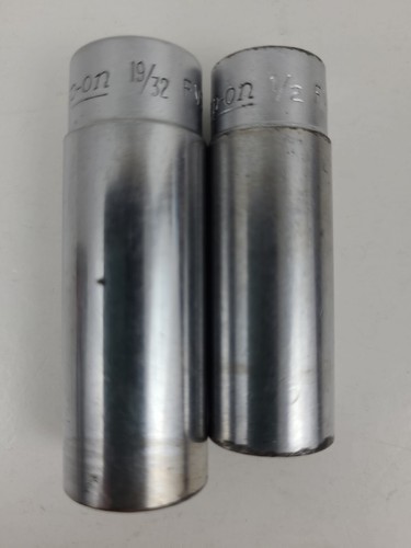 (2) Snap-on Tools USA FVS191 19/32" FVS161 1/2" 3/8” Drive Deep 12 Point Socket