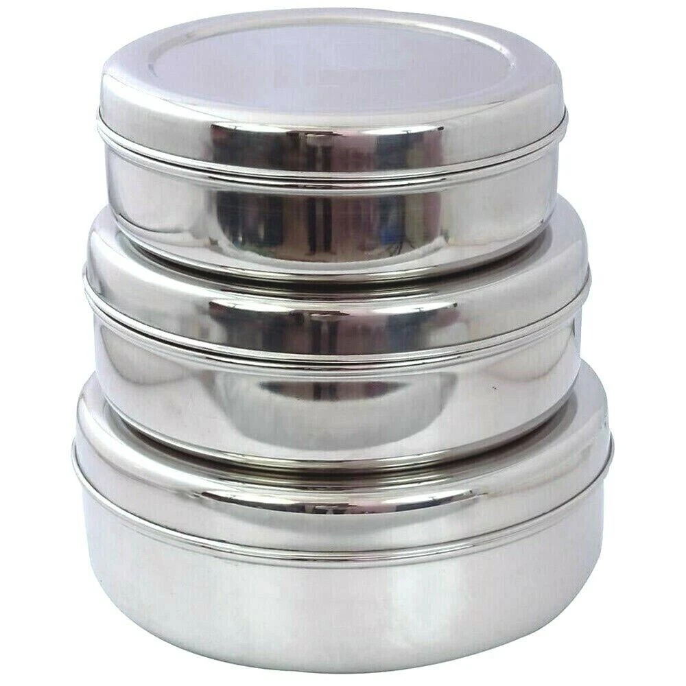 3Pc Stainless Steel Cake Storage Tin Canister Container Puri Dabba High Grade UK
Opens in a new wind