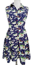 Louche Women's Shirt Dress Size 8 Navy Seaside Print Collar Pockets Used