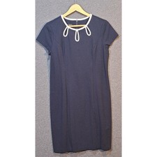 Talbots Petites Navy Blue Cream Trim Short Sleeve Sheath Dress Size 6P