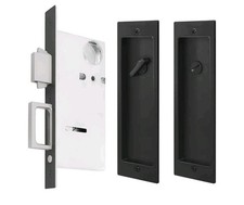 Modern Rectangular Pocket Door Privacy Lock Hardware w/Finger Flush Pulls, Black