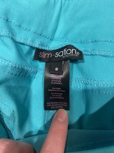 NWT Slim Satin by Multiples $59 Blue capris tummy control women’s pants ...
