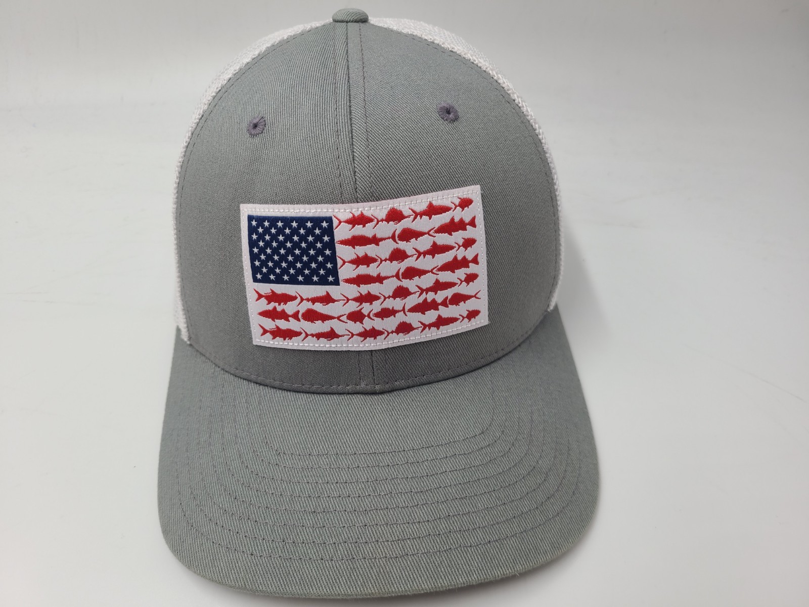 Columbia PFG American Flag Mesh Trucker Flex Fitted (Seems M-L) Hat Cap Men Gray