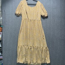 Pretty Garden Maxi Dress Womens XL Yellow Leopard Square Neck Short Sleeve Boho